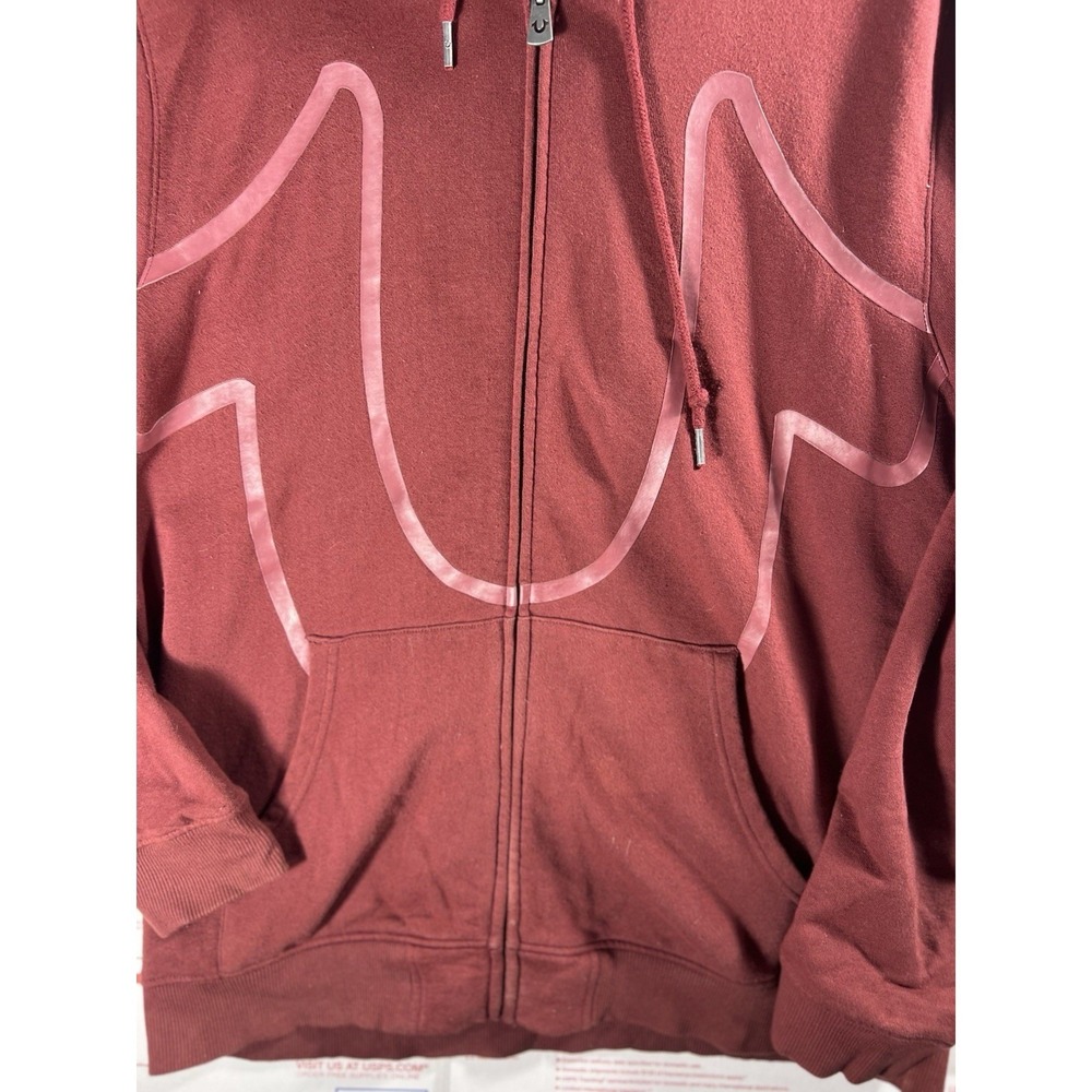 True Religion Big Horse Shoe‎ full zip hoodie Burgundy sz XL Y2K Baggy Fit - Picture 2 of 10